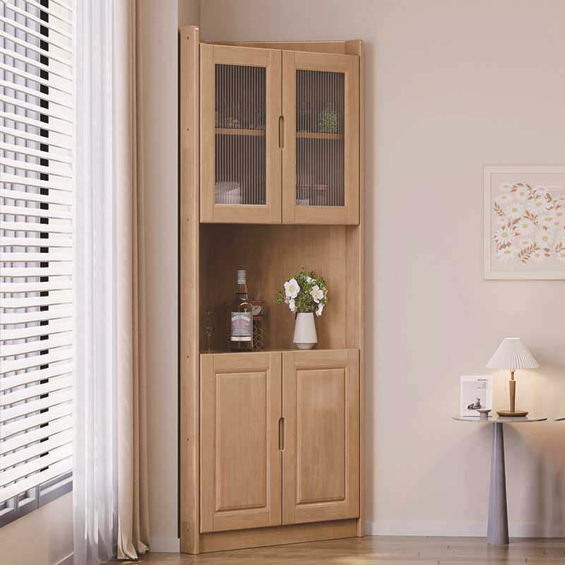 转角置物架墙角收纳柜一体靠墙90度拐角柜客厅扇形角落实木三角柜