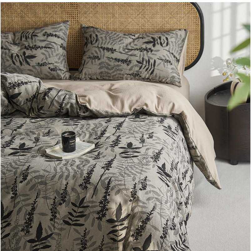 诧寂复古碎花60支全棉色织床上四件套件草木集纯棉被套床单床笠