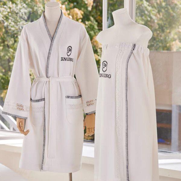 美容院睡袍浴袍按摩睡衣浴裙浴衣定制logo时尚款客人服睡裙裹胸裙