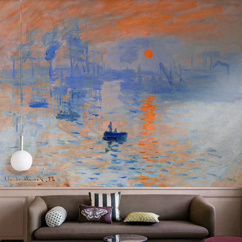 莫奈睡莲无缝g欧式大型壁画油画个性壁纸电视书房客厅背景墙纸日