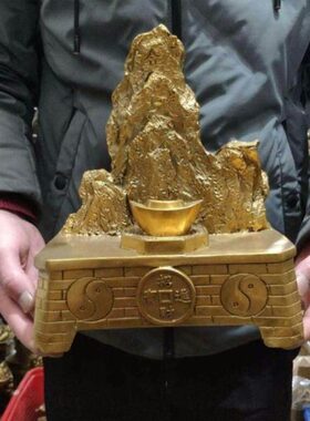 办公室摆件招财金山玉山职场靠山贵人升纯铜元宝桌面旺权大送礼物