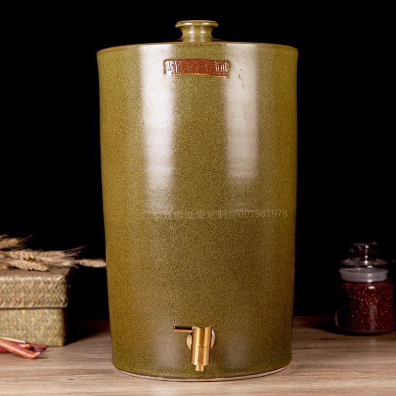 带龙头油缸e水缸陶瓷大号直桶茶叶茶饼储存罐厨房家用米缸密封储