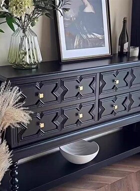 法式中古风实木玄关柜黑色复x古客厅斗柜隔断靠墙屏风置物台储物