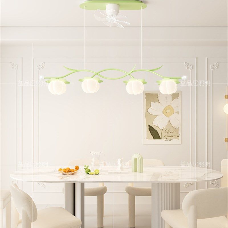 餐厅灯吊扇灯2025新款法式奶油风吧台灯简约N现代大气电扇灯一体
