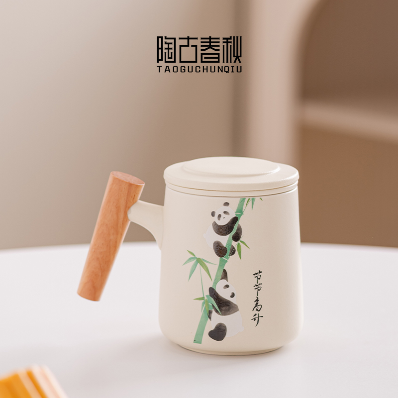 熊猫泡茶杯茶水分离杯陶瓷带盖过滤B水杯个人专用可爱杯子定制log