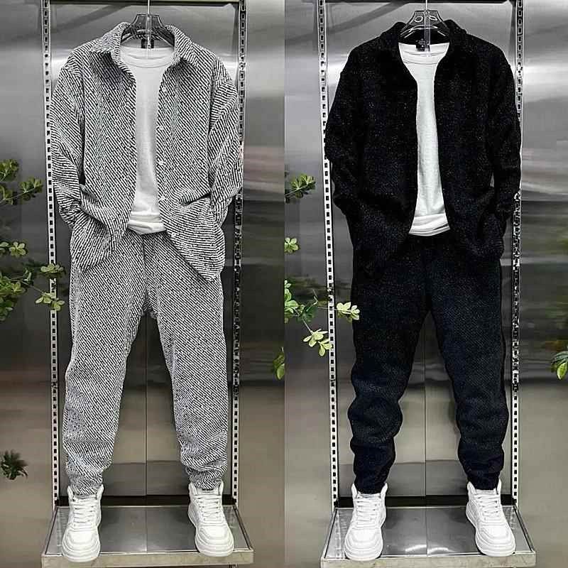 春季新款衬衫套装男士时尚宽松上衣休闲裤两件套休闲衬衣长裤套装,男装,休闲运动套装,淘宝优惠券,粉丝福利购,淘宝优惠卷