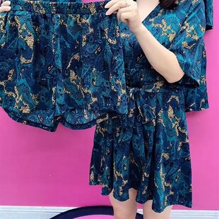 韩版夏季两件套印花雪纺裙子女装妈妈宽松遮肚显瘦短裤套装连衣裙
