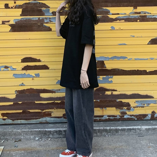 复古百搭显瘦老爹阔腿裤 直筒宽松小个子学生韩版 女夏季 高腰牛仔裤