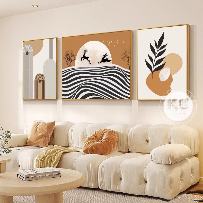 莫兰迪抽象客厅装饰画现代简约沙发背景墙挂画高级感艺术三联壁画,家居饰品,现代装饰画,淘宝优惠券,粉丝福利购,淘宝优惠卷