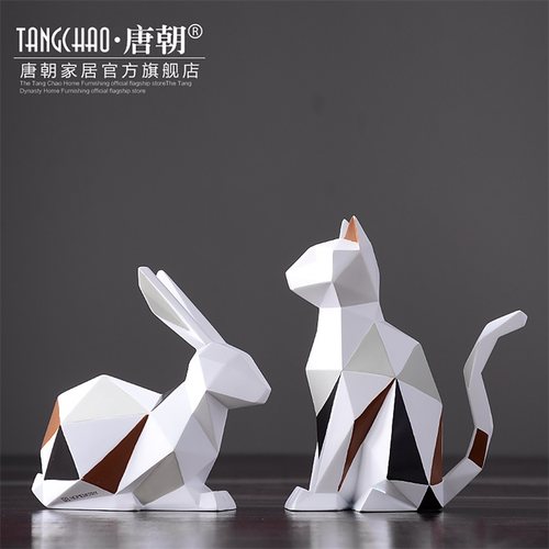 现代简约几何猫摆件 创意北欧动物客厅酒柜电视柜家居装饰品摆设