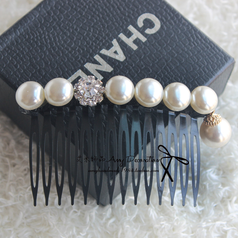 韩国发饰品珍珠水钻发梳插梳刘海梳小号密齿发插女士发卡顶夹头饰