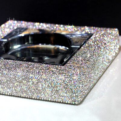 奢华镶钻水晶玻璃烟灰缸 高档满钻客厅茶几烟灰缸 办公室酒店欧式