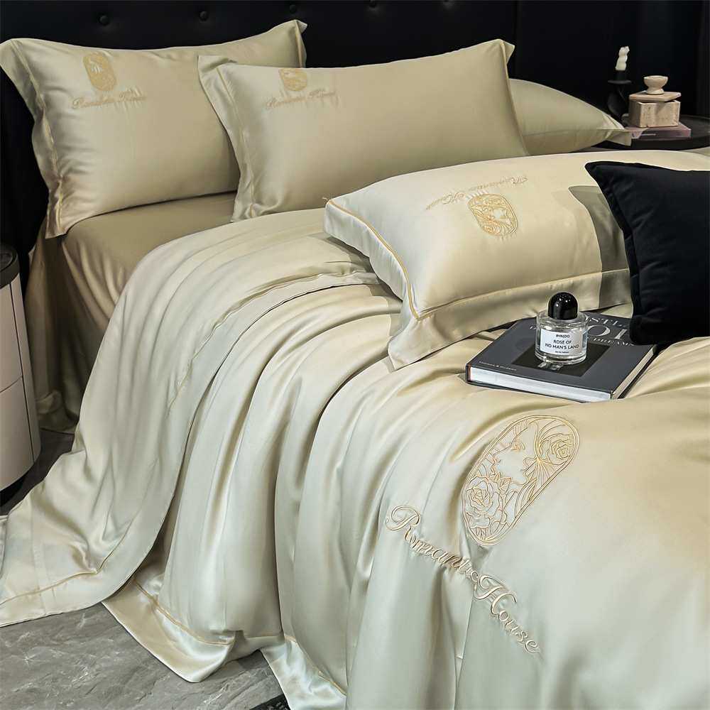 夏季冰丝刺绣轻奢水洗真丝四件套丝滑床单被套高级裸睡床上三件套