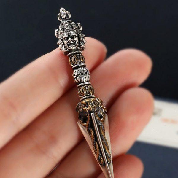 尼泊尔手工纯铜金刚杵普巴金刚橛降魔杵吊坠挂件泰银双色法器可转