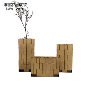 干花插花轻奢摆件花器摆设现代样板房茶几餐桌金属装饰品几何北欧