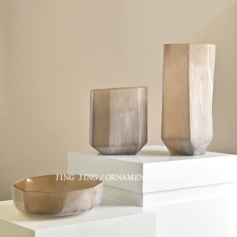 简约现代磨砂玻璃大花瓶r样板间客厅玄关落地花瓶茶几餐桌装饰果