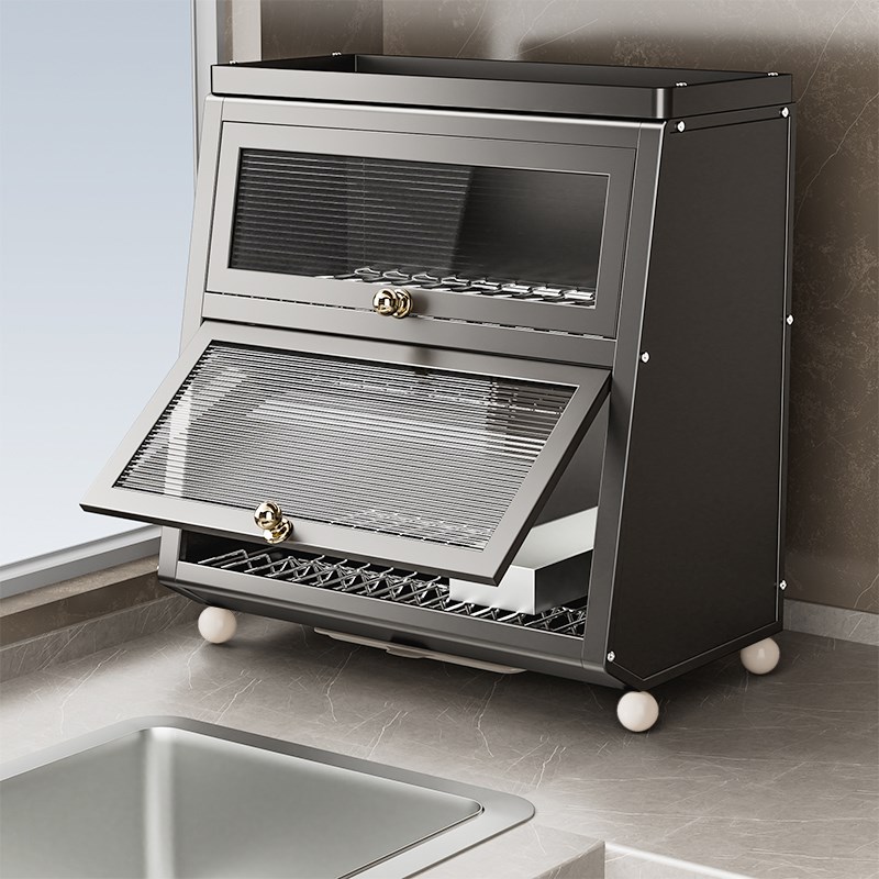 碗柜家用厨房放碗盘碗碟多层x全密封餐具收纳柜双层台式小型沥水