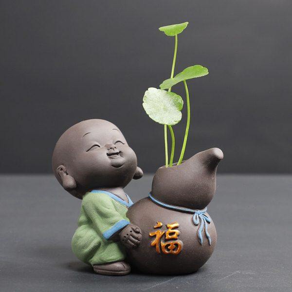 可爱小和尚花器创意茶宠摆件精品可养紫砂茶台茶具配件水培小花瓶,鲜花速递/花卉仿真/绿植园艺,花瓶,淘宝优惠券,粉丝福利购,淘宝优惠卷