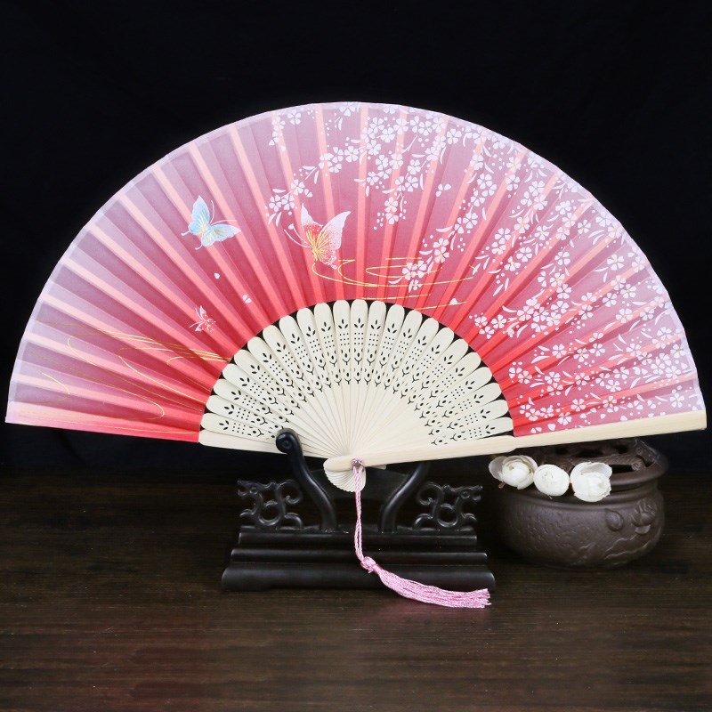 313-7寸花开蝶舞折扇-古风流苏扇子I女士中国风马面裙舞蹈便携