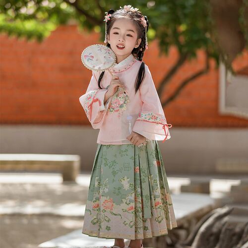 汉服女童春秋装马面裙儿童古装超仙套装古风演出服女孩中国风唐装