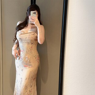 胖婷大码定制胖mm微胖大码连衣裙中长款旗袍新中式春梨花雪