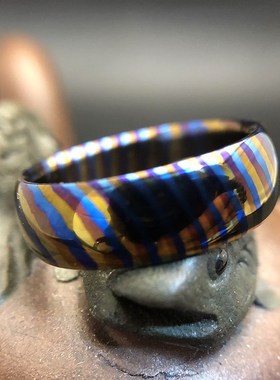 三色 钛马戒指 钛马士革花纹钢手工定制金属戒指指环潮简约男女
