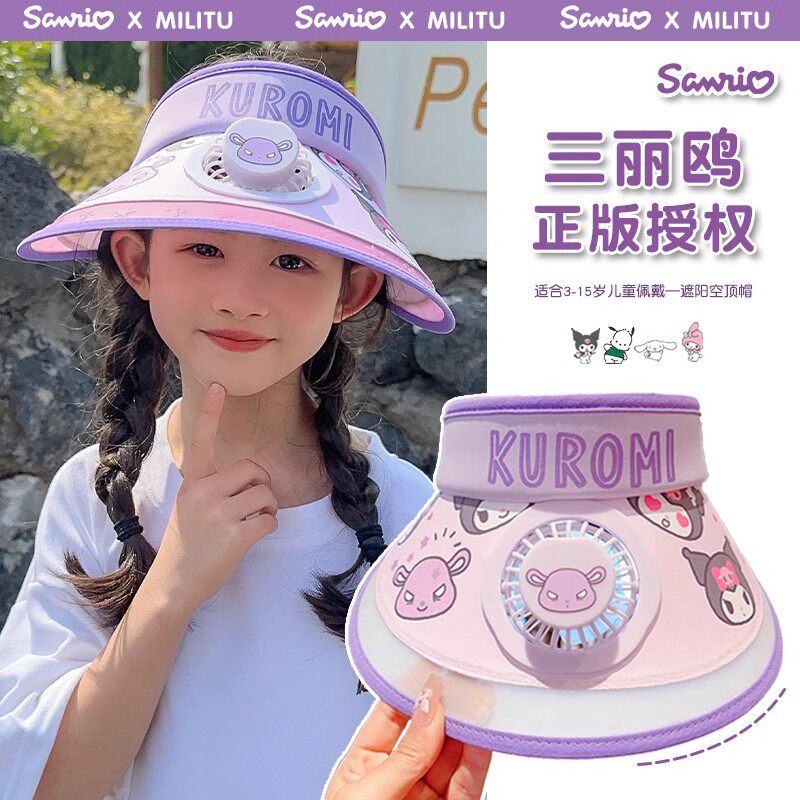 带风扇的帽子儿童可爱大檐电风扇空顶帽小学生夏天女男童2024新款图片