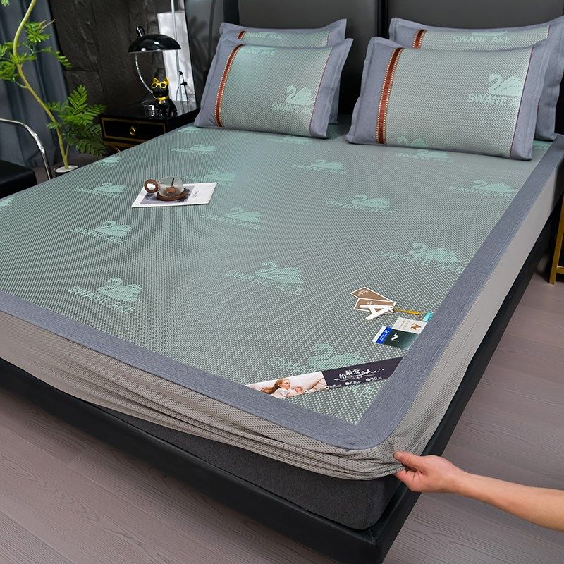 A类凉席三件套可水洗折叠冰丝藤席防滑床笠款冰丝席凉感空调席子,床上用品,冰丝席,淘宝优惠券,粉丝福利购,淘宝优惠卷