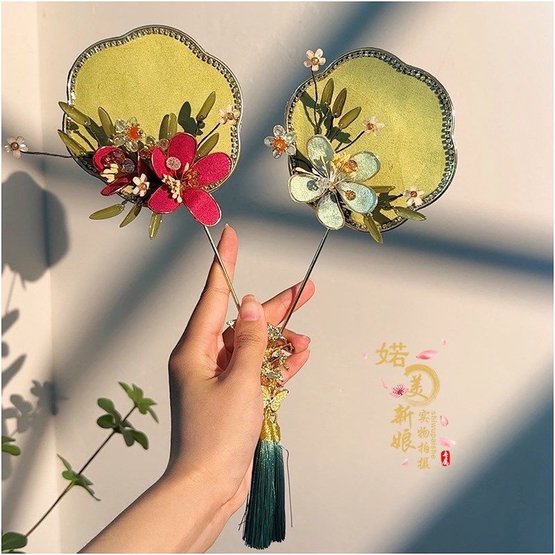 新中式新娘晨袍扇子改良旗袍后盘簪子钗古装婚礼喜扇新款清秀团扇,居家日用,扇子,淘宝优惠券,粉丝福利购,淘宝优惠卷