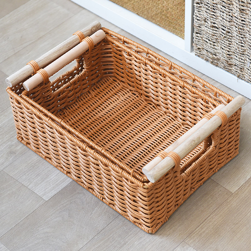 日式仿藤编抽屉式收纳筐塑料编织大号整理筐书筐杂物筐桌面收纳篮,收纳整理,其他收纳篮,淘宝优惠券,粉丝福利购,淘宝优惠卷