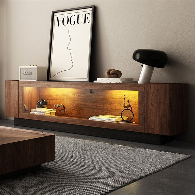 北欧实木电视柜落地北美黑胡桃小户型中古客厅感应灯矮柜茶几组合,住宅家具,电视柜,淘宝优惠券,粉丝福利购,淘宝优惠卷
