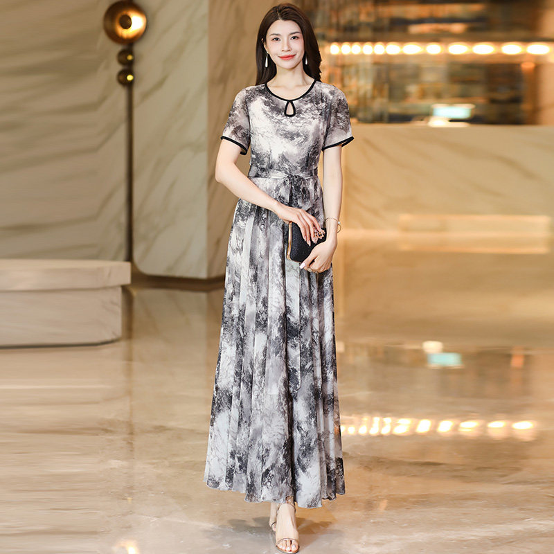 新中式水墨印花连衣裙气质显瘦2025新款女夏季超长雪纺裙子到脚踝,女装/女士精品,连衣裙,淘宝优惠券,粉丝福利购,淘宝优惠卷
