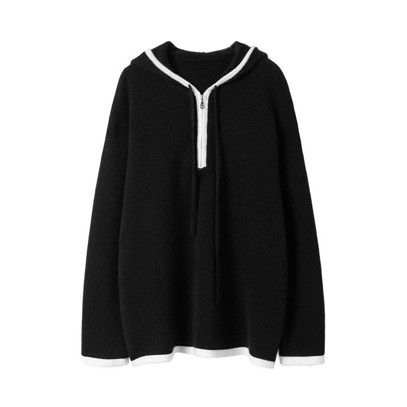 塔尖羊绒大N货!秋冬新款纯羊绒衫女简约撞色拉链连帽宽松针织衫,女装/女士精品,羊绒衫,淘宝优惠券,粉丝福利购,淘宝优惠卷