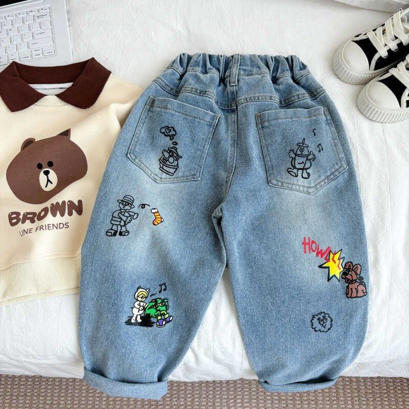儿童牛仔裤春秋2024新款时髦女童涂鸦洋气休闲宽松裤子男童萝卜裤,童装/婴儿装/亲子装,儿童牛仔裤,淘宝优惠券,粉丝福利购,淘宝优惠卷