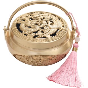 龙凤呈祥纯铜手炉家用室内创意摆件茶道烤手炉中式禅意香炉熏香炉