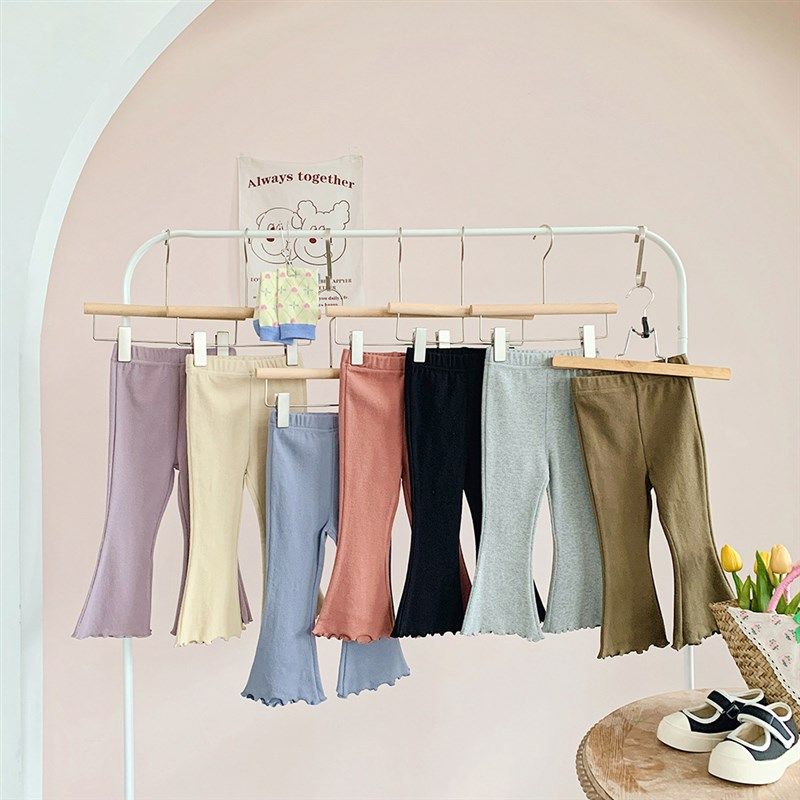 女童纯棉坑条喇叭裤修身弹力微喇打底裤宝宝纯色长裤2024春秋新款,童装/婴儿装/亲子装,裤子,淘宝优惠券,粉丝福利购,淘宝优惠卷