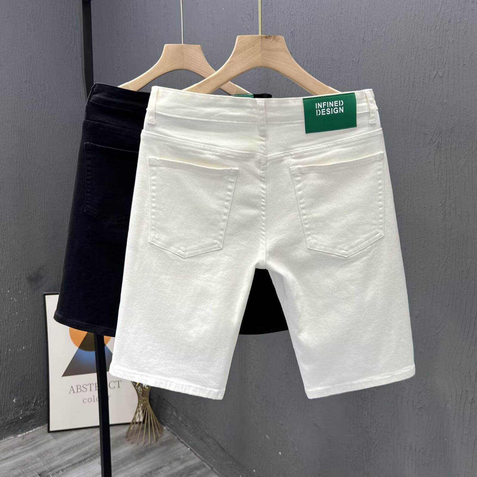 高端简约纯色牛仔短裤男