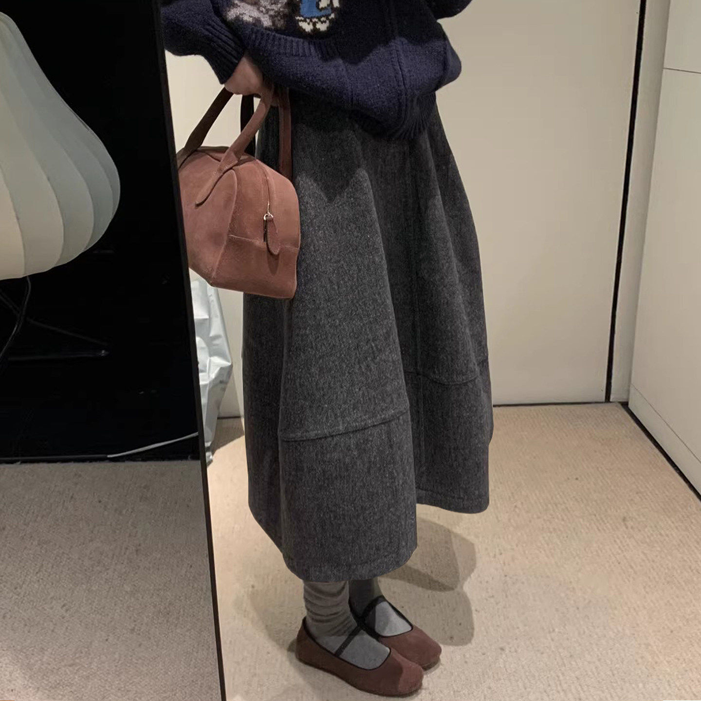 深灰色毛呢半身裙女秋冬2