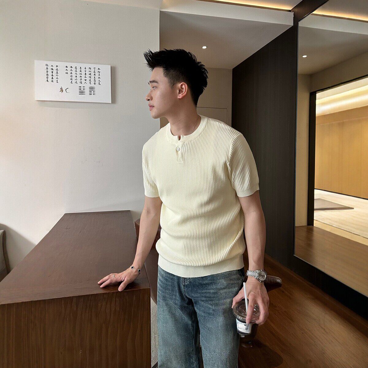 轻熟男士老钱亨利领针织