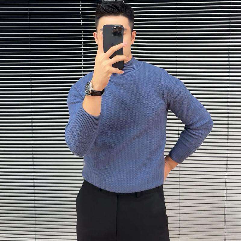 秋冬男士半高领毛衣提花