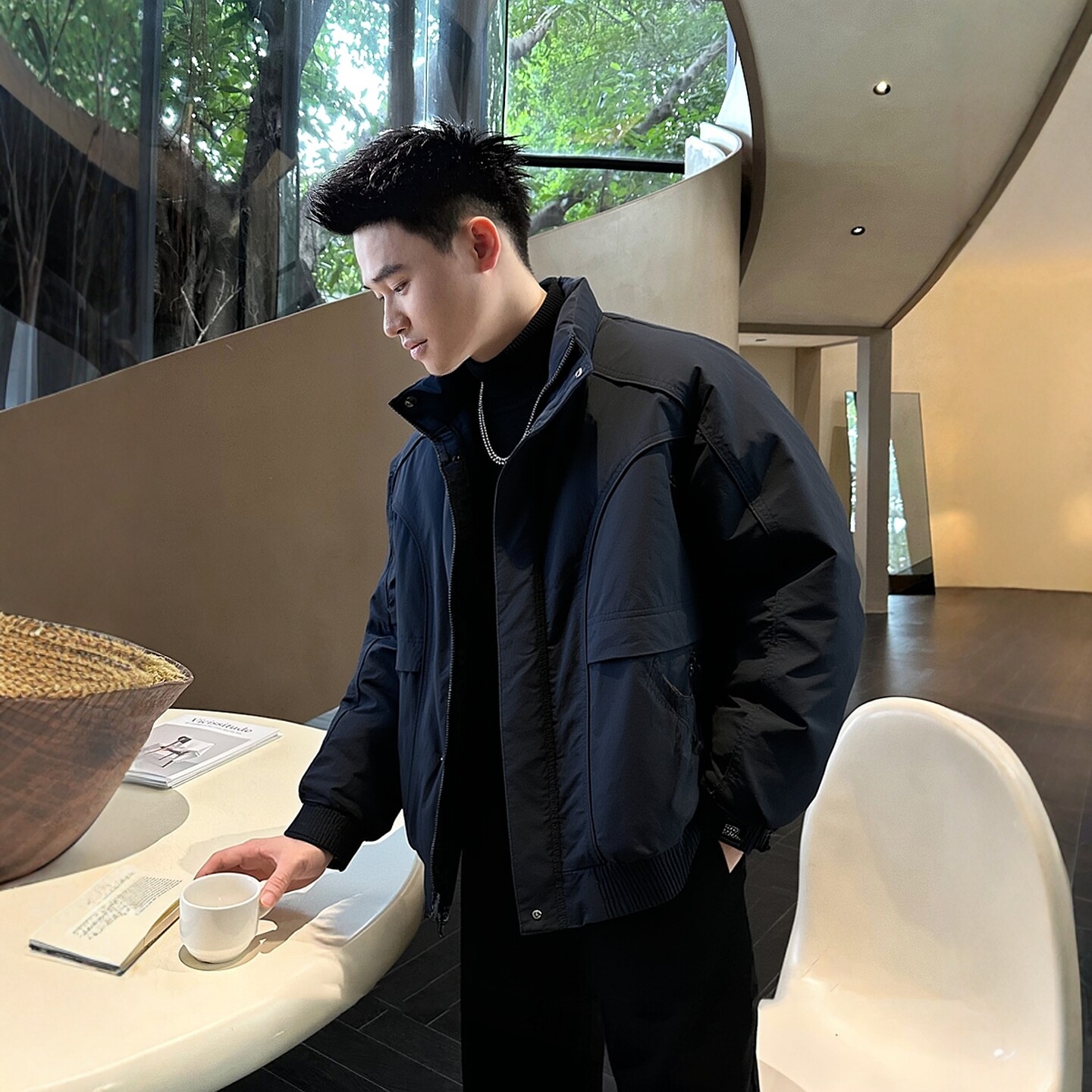轻熟男士工装立领短款棉