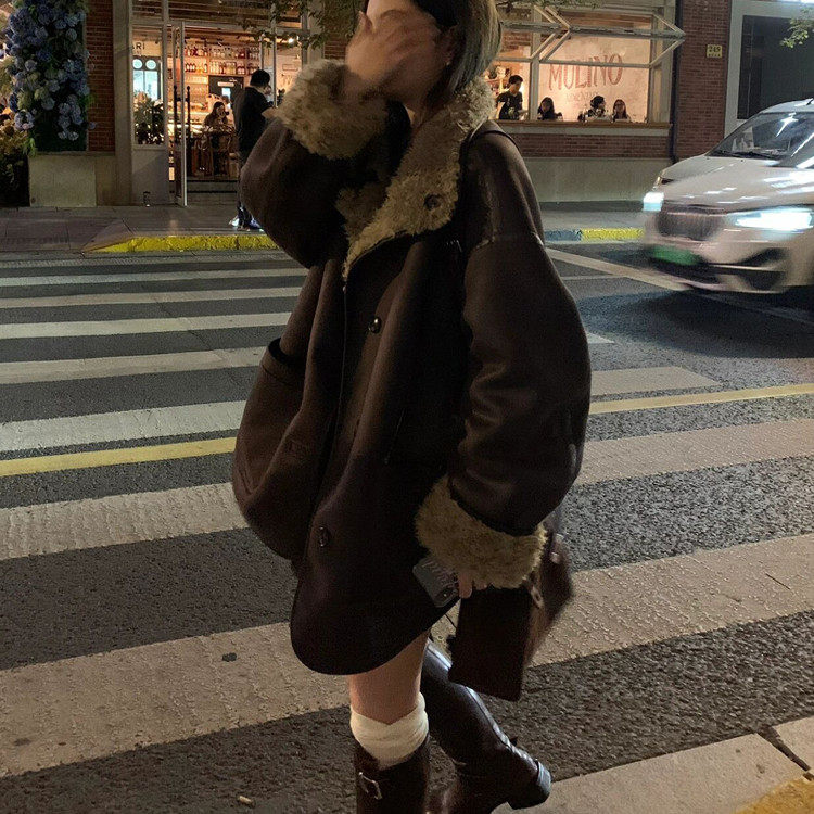 两面穿羊羔毛外套女冬中