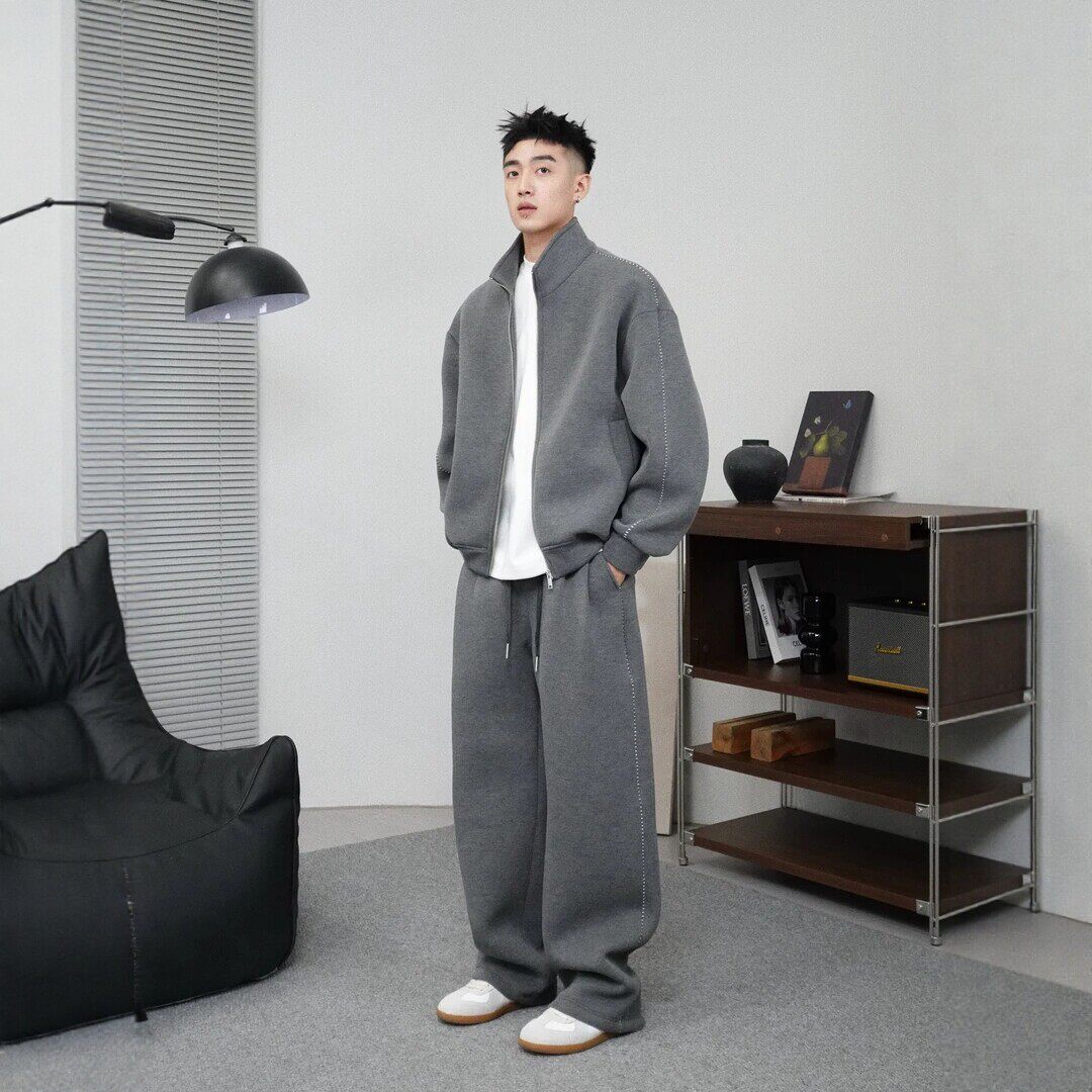 春秋新男士立领双层明线