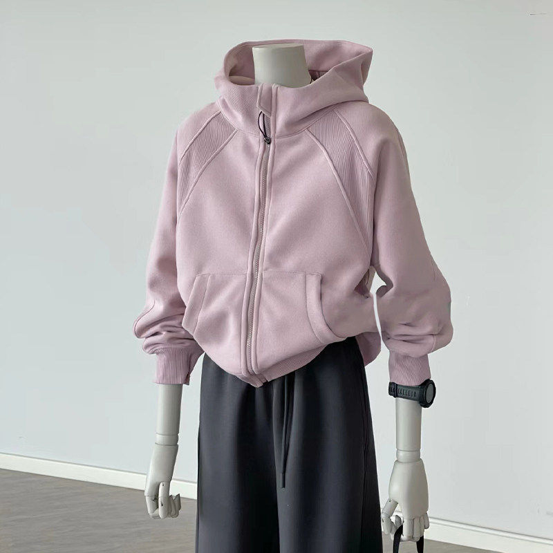 粉色短版卫衣外套女秋冬2