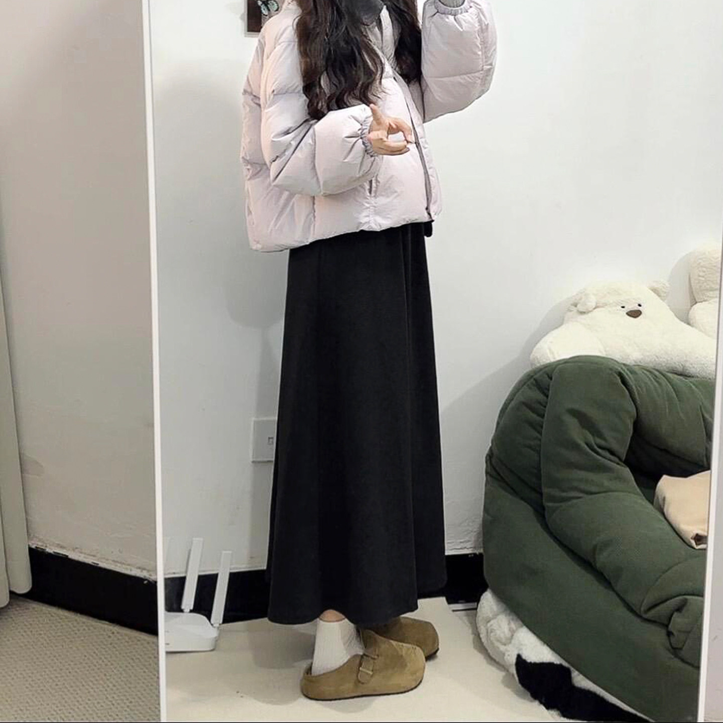 黑色毛呢半身裙女冬季大
