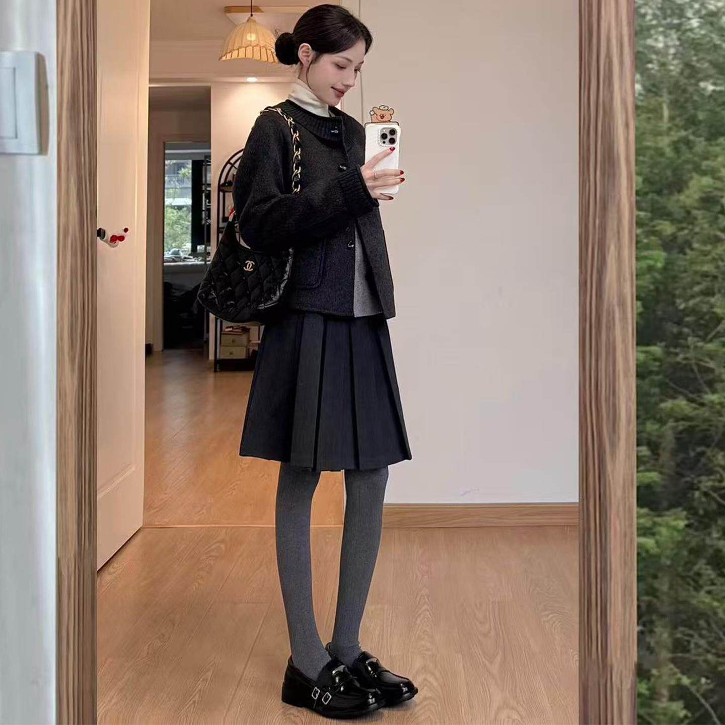 黑色毛呢半身裙女秋冬季