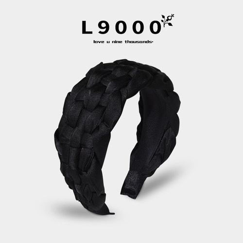 L9000/高颅顶压发发箍气质高端宽边头箍女新款2025黑色编织辫头饰