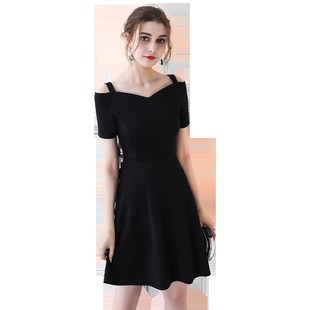 小个子晚礼服女2021新款宴会气质黑色晚宴轻奢小众高端洋装连衣裙