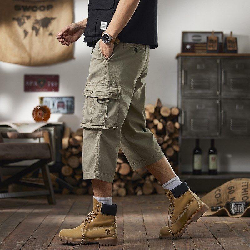 2025新款多口袋工装休闲短裤男夏季宽松直筒七分裤子潮牌八分中裤,男装,休闲裤,淘宝优惠券,粉丝福利购,淘宝优惠卷