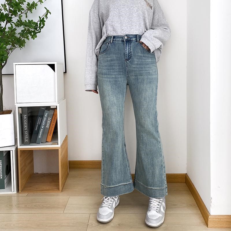 大码女装微喇牛仔裤女2025春季高腰显瘦女裤宽松喇叭裤胖mm裤子春